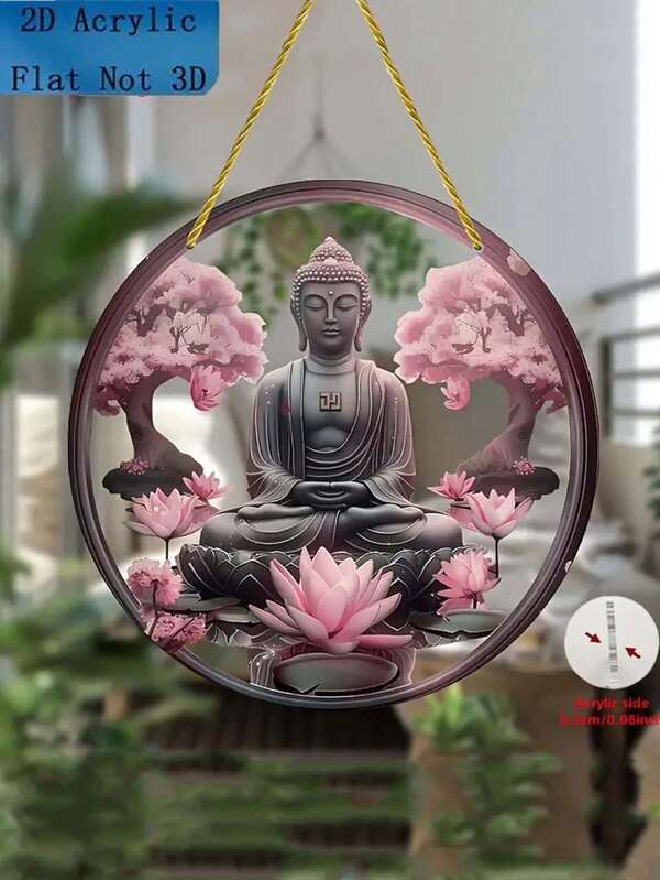 1 Piece, 2D Flat Acrylic Decoration, Lotus And Buddha, Hanging Decor Plaque, For Decorating Bedroom, Living Room, Yard, Farmhouse, Garden, Window, Religious Ornaments