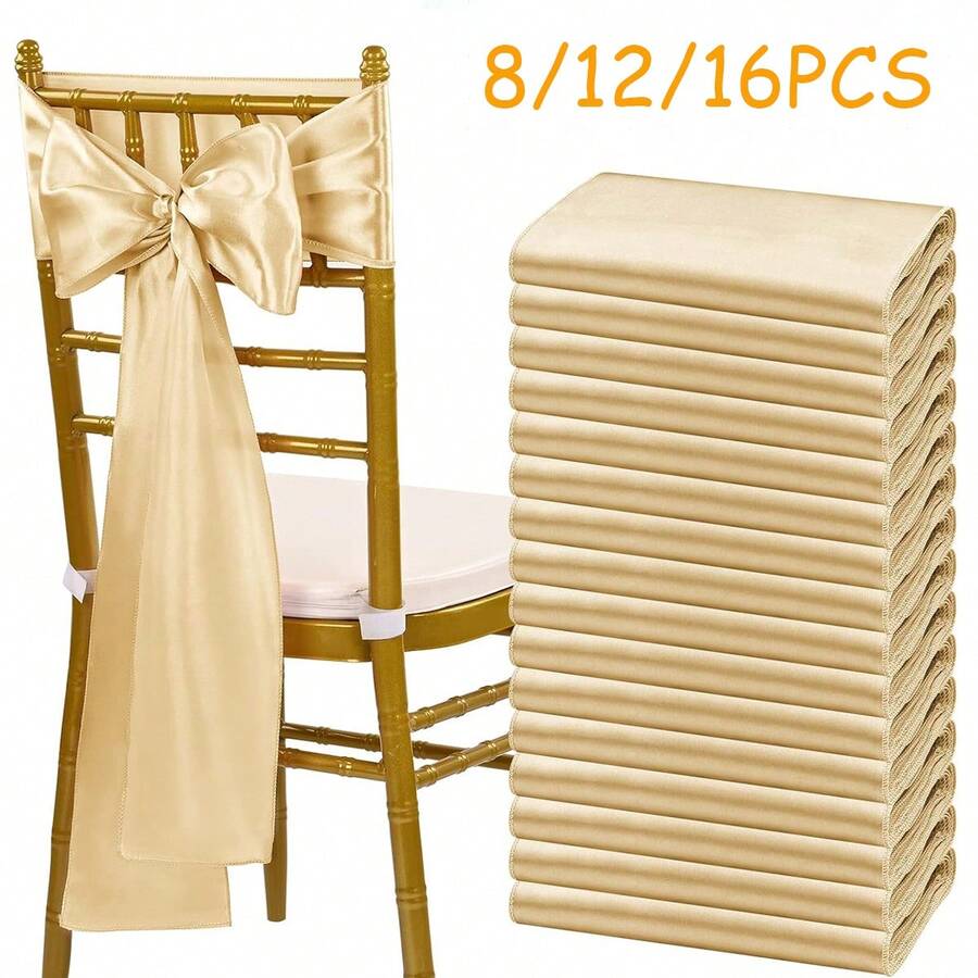 8/12/16 Stücke Champagner Satinschärpe Schleife, geeignet für Hochzeit, Party, Babyparty, Geburtstag, Weihnachtsdekoration