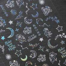 Mystical Nail Art Stickers Decals Set Of 4, Geometric Fantasy Theme With Glitter, PET Self-Adhesive Embellishments, Moon Stars Eye Snake Irregular Shapes, Shimmery Finish, Single-Use Plastic Surface Decals - 彩色 - 查看 10