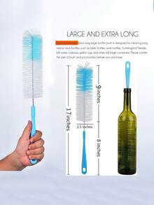 3 Pieces Long-Handled Glass Bottle Brush Set, Kitchen Glass Bottle Cleaning Brush, Milk Bottle And Tea Cup Washer, Electricity-Free Manual Cleaning Tool - Multicolor - View 4