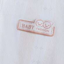 新生儿条纹简约英文字母刺绣前扣连体衣，婴儿长袖连体衣 - 杏色 - 查看 6