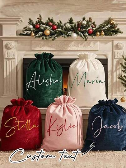 Personalized Christmas Bag, With Name Christmas Sack, Velvet Christmas Bag, Christmas Eve Gift Box, Large Capacity Christmas Bag, Printed With Name And Initial, Christmas Party Gift Bag