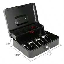 1PC Heavy-Duty Metal Cash Box With Key Lock - Secure Money Storage Box With Removable Coin Tray & 2 Keys - Portable Cash Box For Home, Office, Retail Shop - Double Layer Organizer For Bills, Coins, Valuables (Black) - Multicolor - View 8