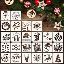 24 Pcs Small Christmas Stencils 3x3 Inch For Painting On Wood Slice,DIY Christmas Ornaments