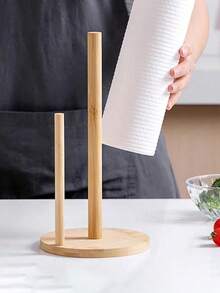Soporte para toallas de papel de bambú, dispensador de toallas de papel de cocina, soporte para toallas de papel para encimera, soporte para rollos de toallas de papel de bambú, soporte para servilletas en el escritorio, estante para toallas de cocina, estante para pañuelos en la cocina, comedor, restaurante, soporte para envoltorio de plástico, artículos para la mesa, almacenamiento de cocina, organizador, soporte estándar para rollo para gabinete, soporte con base antideslizante - Multicolor - Ver 2