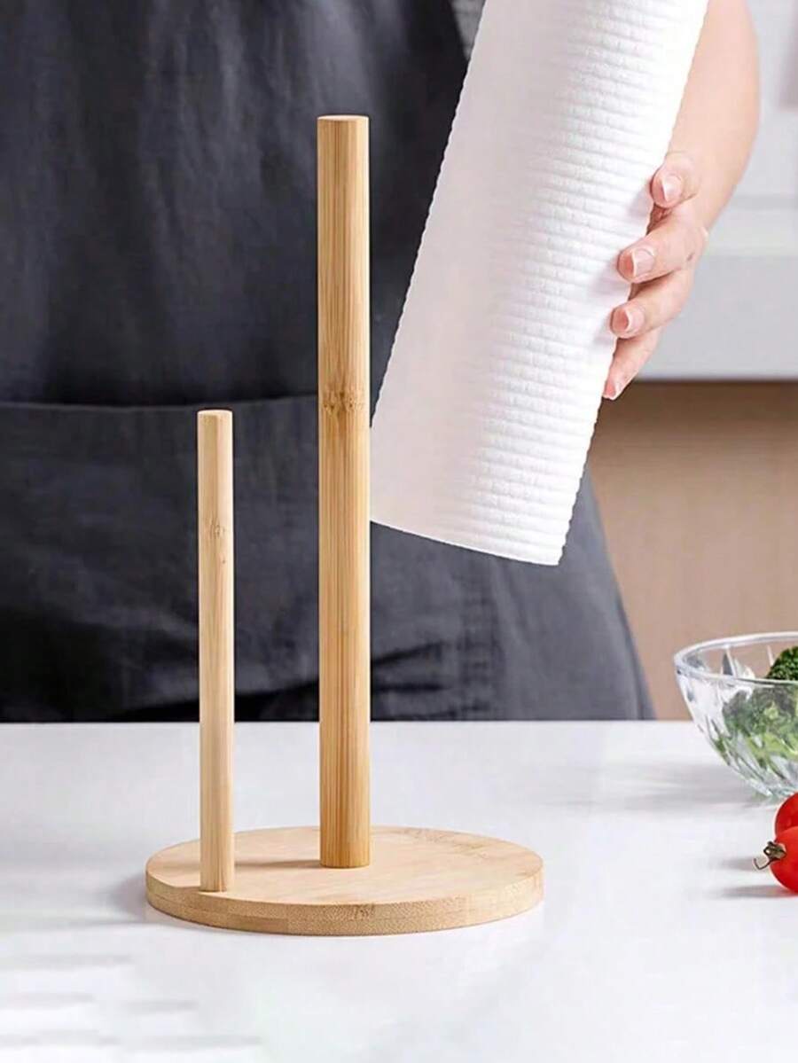Soporte para toallas de papel de bambú, dispensador de toallas de papel de cocina, soporte para toallas de papel para encimera, soporte para rollos de toallas de papel de bambú, soporte para servilletas en el escritorio, estante para toallas de cocina, estante para pañuelos en la cocina, comedor, restaurante, soporte para envoltorio de plástico, artículos para la mesa, almacenamiento de cocina, organizador, soporte estándar para rollo para gabinete, soporte con base antideslizante