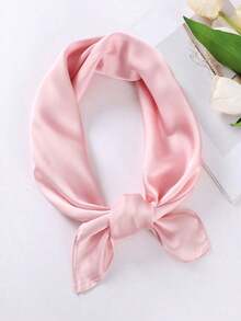 1pc Women's Solid Color Silk Square Scarf – Fashionable Multi-Functional Shawl, Hairband, Waistband & Bandana, Versatile Accessory To Elevate Your Look - Hồng 2 - Xem 2