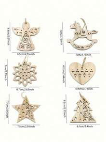 6 قطع/عبوة زينة عيد الميلاد الخشبية - نجمة الثلج، حصان أرجوحة، نجمة خماسية، شجرة الحب، زينة شجرة عيد الميلاد، مناسبة لشجرة عيد الميلاد، زينة معلقة لعيد الميلاد، ديكور عطلة الشتاء، حرف خشبية خفيفة الوزن، ديكورات عطلة متينة، ديكور عطلة مسطح، هواية الحرف الموسمية
