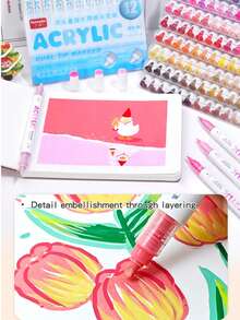 12-Color Set Of Dual-Tip Acrylic Paint Markers, Skin Tone & Pink Shades, 240 Blendable Colors, Soft & Chisel Tips, For Art Students, DIY Painting On Stone/Glass/Fabric/Shoes