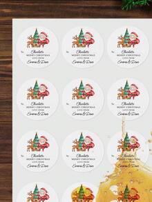 1/30/90/160pcs Personalized Christmas Stickers Gift Labels, Customized Christmas Holiday Stickers, Customized Text Round Name Gift Labels - Featuring Santa Claus, Reindeer Patterns, Personalized Self-Adhesive Labels, Suitable For Gift Bags, Desserts And Baked Food Packaging Boxes, Floral Design, With "Bake With Love" Text, Gift Bag Stickers, Thank You Stickers - White - View 5