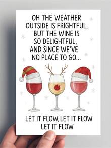 1 pieza Tarjeta de Navidad divertida con copas de vino - Gorros de Papá Noel, cita festiva "Déjalo fluir" - Papelería elegante de vacaciones para regalos de Navidad, fiestas, amantes del vino - Incluye sobre rojo a juego - Tarjeta de felicitación de papel premium, saludos de temporada, sobre resistente, organizadores de fiestas