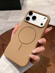 1 pieza Funda magnética minimalista de silicona líquida mate compatible con iPhone 16 15 14 13 12 Pro Max Plus, carga inalámbrica, funda trasera de silicona suave - Marrón - Ver 3