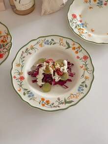 1 套手绘复古花卉陶瓷餐具套装，包括杯子和碟子、盘子、碗，适用于法国复古风格的咖啡、甜点、酸奶、意大利面，适用于餐厅、客厅、咖啡厅、面包店