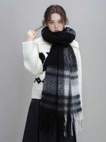 1 szt. damski, kolorowy, pasiasty, elegancki, uniwersalny szalik/ocieplacz na szyję z poliestru, wygodny i przyjazny dla skóry, do noszenia w pomieszczeniach i na zewnątrz, jesień/zima