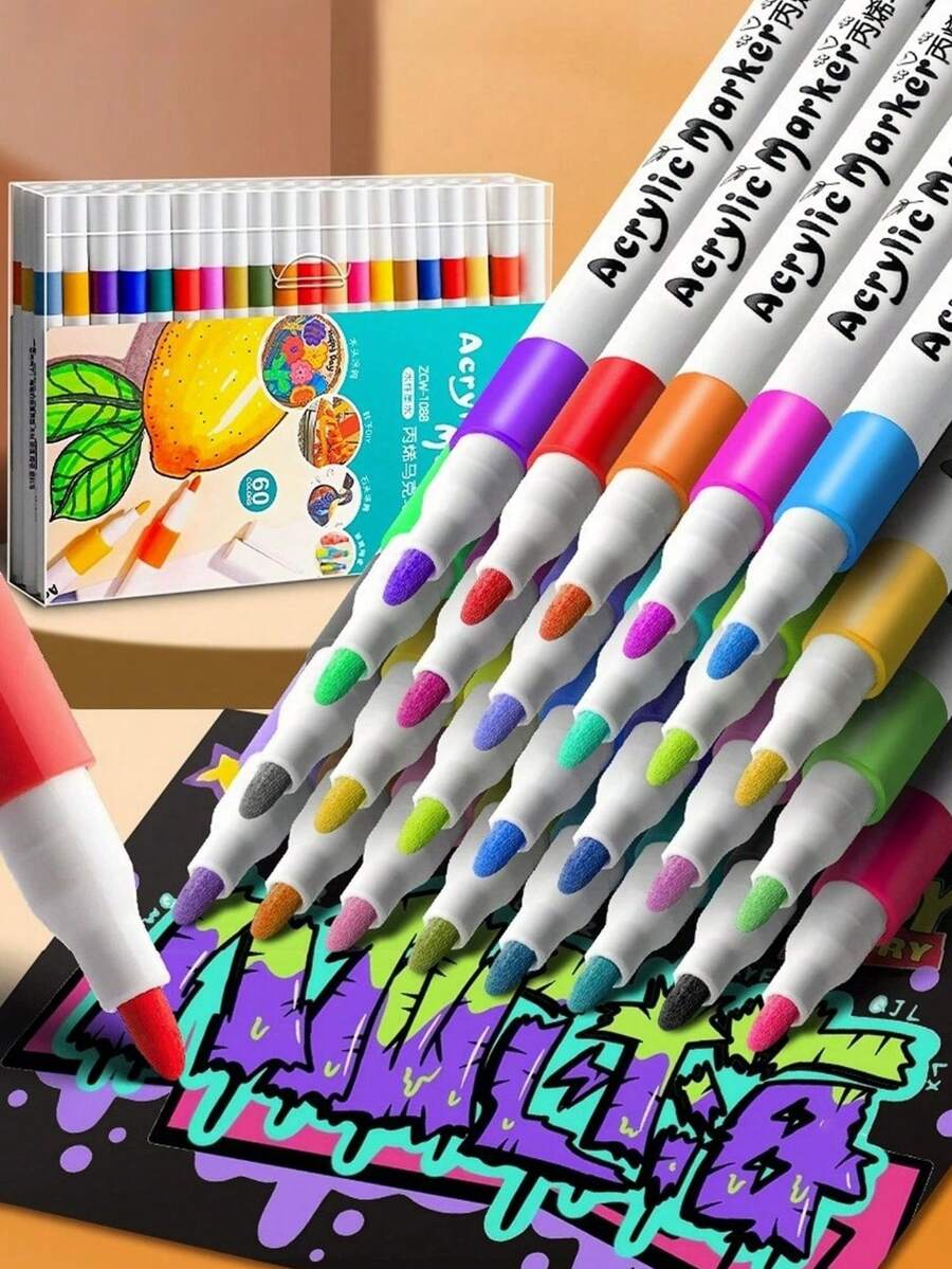 80 Color Large Capacity Acrylic Marker With Soft Tip, Suitable For Beginners To Draw,Birthday Presents For Friends, School Drawings, Back To School,Christmas Gifts,School Supplies,Art Supplies,Stationery - Multicolor - View 1