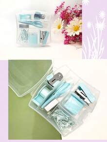 1 件马卡龙办公桌办公文具套装、订书机、胶带座、剪刀、打孔器