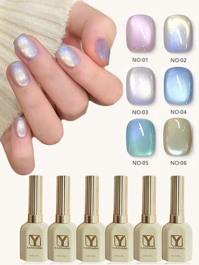 15 ml Ensemble de vernis à ongles gel effet œil de chat doux - 6 couleurs perlées, brillantes et gélatineuses. Gel magnétique UV/LED à tremper pour des ongles élégants DIY ou en salon
