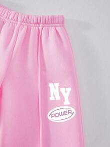 青少年女孩数字印花保暖圆领运动衫和裤子套装 - 黑色 - 查看 6