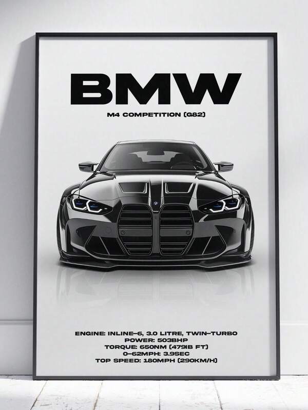 1pc Frameless BMW Car Pop Retro German Cars Poster Aesthetic Set Luxury Supercar M8 M4 R8 RS6 Canvas Painting For Wall Art Home Garage Room Decor Gift