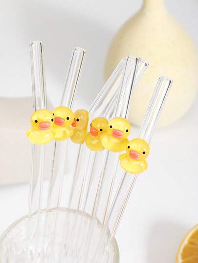 1/2/4/8pcs Cute Mini Yellow Duck Glass Straws - Cartoon Duck Shaped - Reusable Bent Glass Straws | Suitable For Milkshake/Bubble Tea/Juice/Cocktail/Cold Drink/Coffee | Universal, Applicable For Party/Camping/Travel/Summer/Holiday/Kitchen/Wedding/Campus Etc. | Best Gift For Holiday Party/Girlfriend/Boyfriend/Parents/Friends/Family Gathering | Suitable For Kitchen And Outdoor | Fashionable And Practical