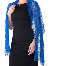Women's Lace Shawls And Wraps For Formal Evening Party Dress,Bride Bridesmaid Shawl Veil For Wedding - 寶藍色 - 查看 3