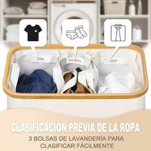 175L Cesta para Ropa Plegable con 3 Compartimentos, ultifunción Cestos para Lavandería Organizadores de Ropa Sucia Clasificador de Cestas con Asas, para Dormitorio, Cuarto de Baño(Negro) - blanco - Ver 5