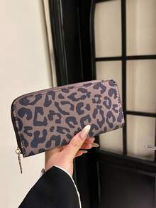 新款复古女式拉链长款钱包豹纹时尚多卡位手机钱包拉链零钱包防盗银行卡夹身份证夹名片包手拿包女士钱包钱包猎豹印花 - 棕色 - 查看 8
