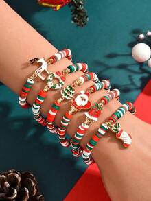 Bộ 6 chiếc/Bộ tuần lộc, ông già Noel, vòng tay gốm mềm trang trí cây thông Noel, quà tặng Giáng sinh - Nai sừng tấm Giáng sinh 6 miếng - Xem 5