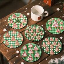 4 Stücke/6 Stücke/300 Stücke Weihnachtsbaum mit Zuckerstangen-Streifenmuster Diatomeenerde Untersetzer, Kaffee Untersetzer, Mehrzweck-Dekoration für Zuhause und Restaurant, tägliche Geschenke, Tischdekoration, Themenparty-Dekoration - Verschiedenfarbig - Übersicht 1