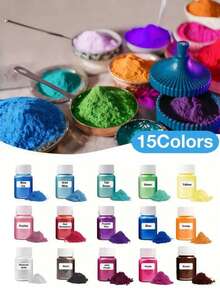 20ml 酚醛树脂粉，15 种颜色 - 鲜艳闪光染料，适用于树脂铸造、蜡烛制作、艺术和工艺品 - DIY 用品、手工艺品 | 鲜艳的色彩 | 光滑的质地 - 15色一套 - 查看 10