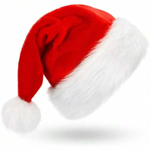 1pc Fluffy Red Santa Hats Set With Plush Brim And Liner For Adults Men Women - Christmas, New Year Party Supplies & Gifts