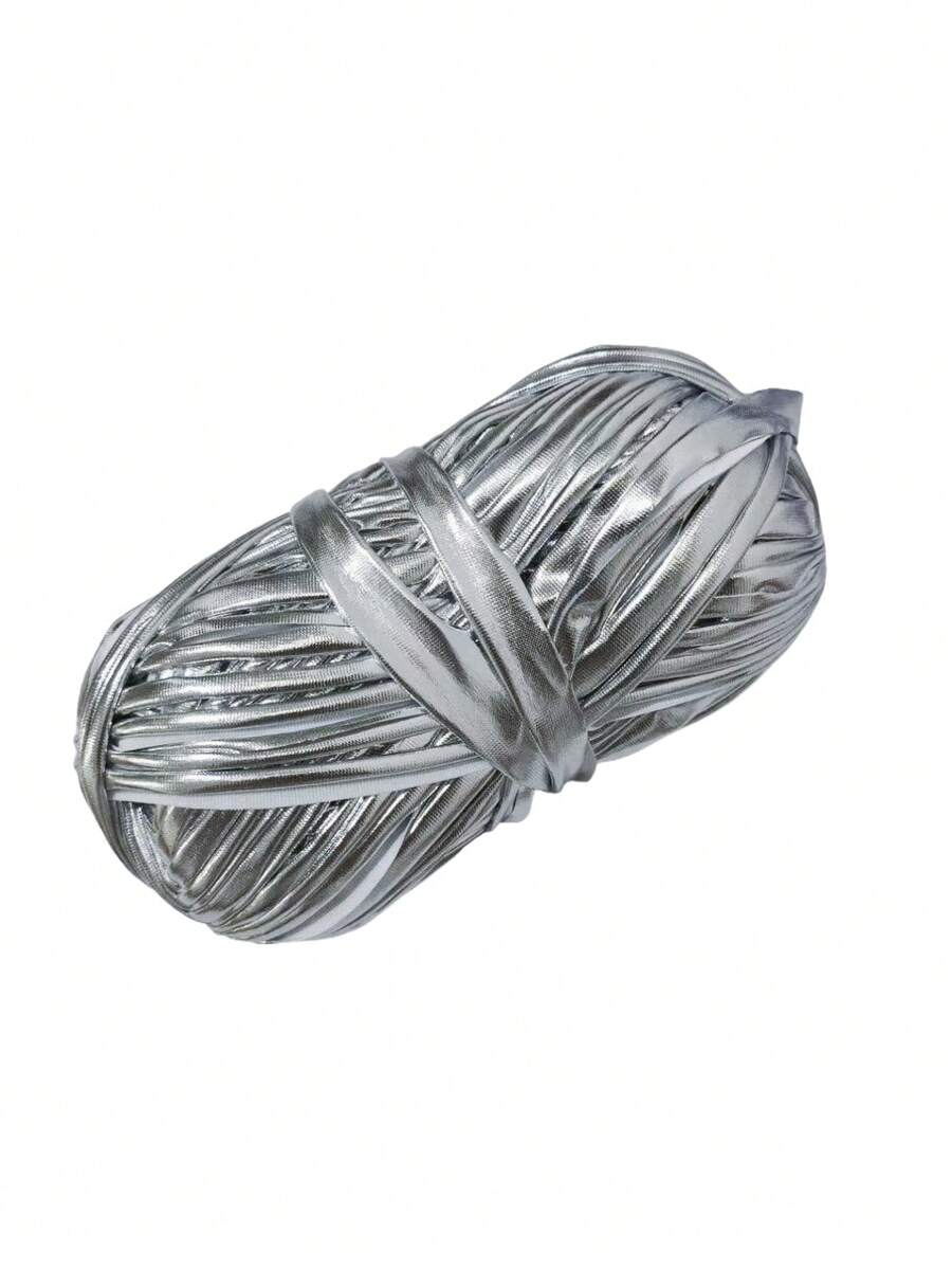 1pc Metallic Silver Shiny DIY Soft Faux Leather Woven Tape Craft Cord For Jewelry Making - Silver - View 1