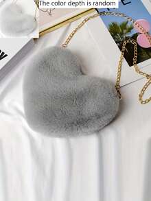 Cute Heart-Shaped Fluffy Crossbody Bag, Stylish Zipper Wallet - Perfect Valentine's Gift For Women, Suitable For Phone, Tissue, Lipstick, Compact Multi-Function Casual Shoulder Bag, Fashionable Heart Purse, Perfectly Match With Valentine's Day Dress, Perfectly Matching With Fall Outfits Women, New Arrival Fur Bag For Women , Cute