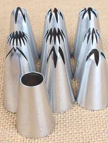 10pcs Medium Piping Tips Set, Stainless Steel Cake Decorating Tips For Cupcakes, Cookies, Pastry, Back To School - Silver - View 9