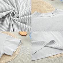 Split Short Pajama Set, Womens Striped Pajamas Set,Two Piece Set Striped Print Drop Shoulder Tee Wrap Split Shortshalloween - 灰色的 - 查看 8