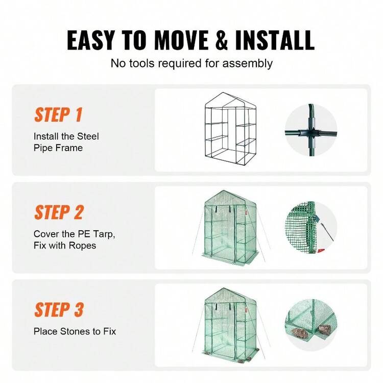 Walk - In Green House, 4.6x 2.4x 6. Ft, Greenhouse With Shelves, High Strength PE Cover With Doors, And Steel Frame, Set Up In Minutes, Planting And Storage - 4.7 x 2.4 x 6.5 英尺 - 查看 4