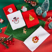 1/3/4 Christmas Decorative Handkerchiefs With Embroidered Santa Claus, Reindeer And Snowman - Kitchen And Bathroom Towels, Household Cleaning Supplies, Holiday Decorations, Seasonal Designs, Durable Fabrics, Popular With Gift Buyers - Multicolor - View 5