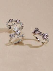 3pcs/Set Girls Y2K Style Butterfly, Heart & Rhinestone Decor Ring Set - Perfect For Dates, Parties, Valentine's Day Gifts Or Daily Wear - Hồng - Xem 3