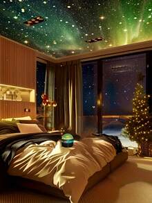 1PC LED Aurora Projector Lamp With Remote Control And Dimming Function - RGB Mood Night Light, USB Powered Ambient Light For Home Decoration, Suitable For Bedroom And Living Room, Perfect Holiday Gift, Bedroom Mood Light | Plastic LED Lamp, Bedroom LED Lamp