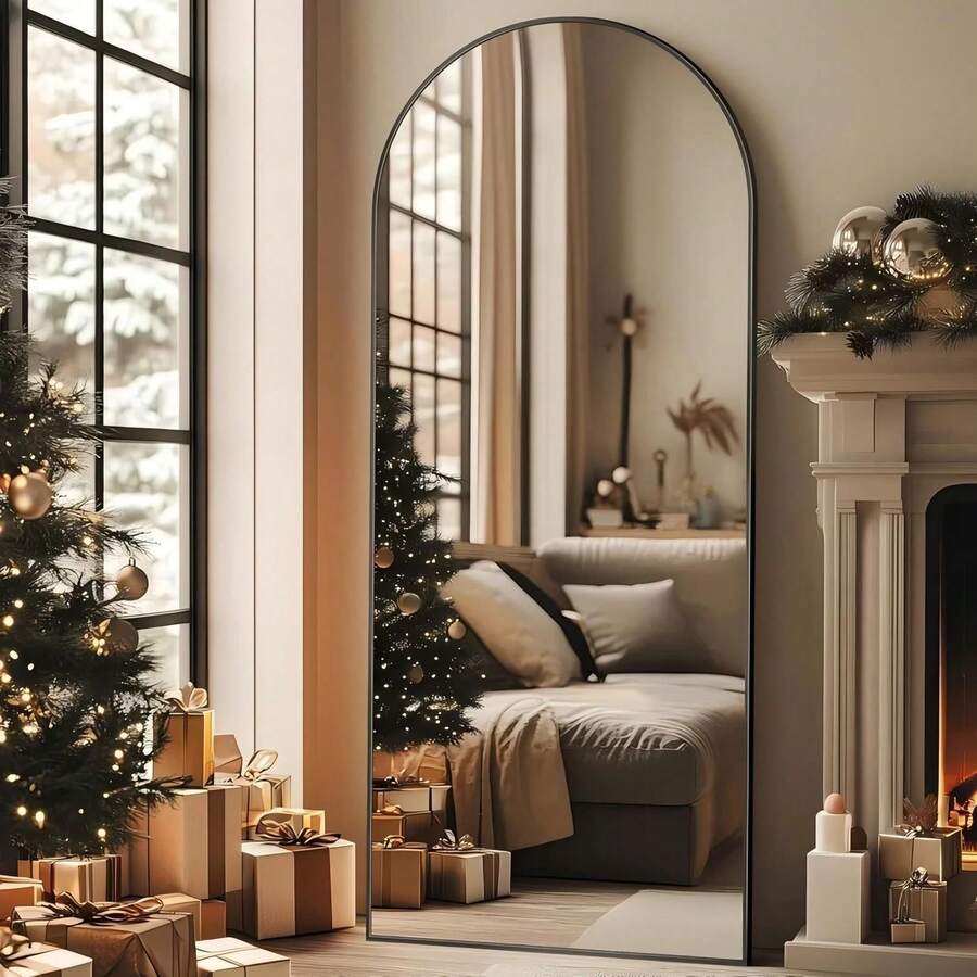 65"X 24.2" Arched Full Length Mirror Free-Standing Wall Mounted Floor Mirrors, Black - 黑色 - 查看 1