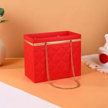 Foldable Floral Gift Box With Chain Handle, Made Of Thick Cardboard And Metal Chain, Sturdy And Waterproof, Suitable For Fresh Flowers, Dried Flowers, Handmade Gifts, Compact Folding Design, Simple And Elegant Style, Available In Multiple Colors