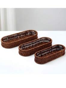 1pc/2pcs Rattan Cutlery Utensil Storage Basket/Box,Draining Basket - Brown - View 7