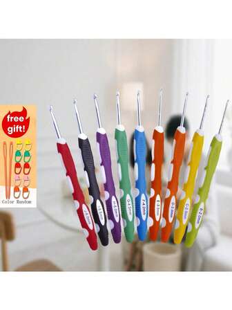 9 PIEZAS Ganchillo azul, Ganchillo de mango suave rojo, Juego de herramientas de ganchillo de silicona completo, Bolsa de punto a mano, Aguja antideslizante para suéter, Manga de ganchillo azul, Ganchillo de mango suave de acero inoxidable para amigurumi, tejido de punto, principiante, Juego de ganchillo