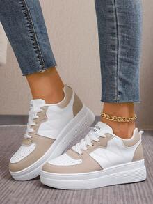 运动圆头高帮滑板鞋，户外运动跑步鞋，女式坡跟厚底运动鞋