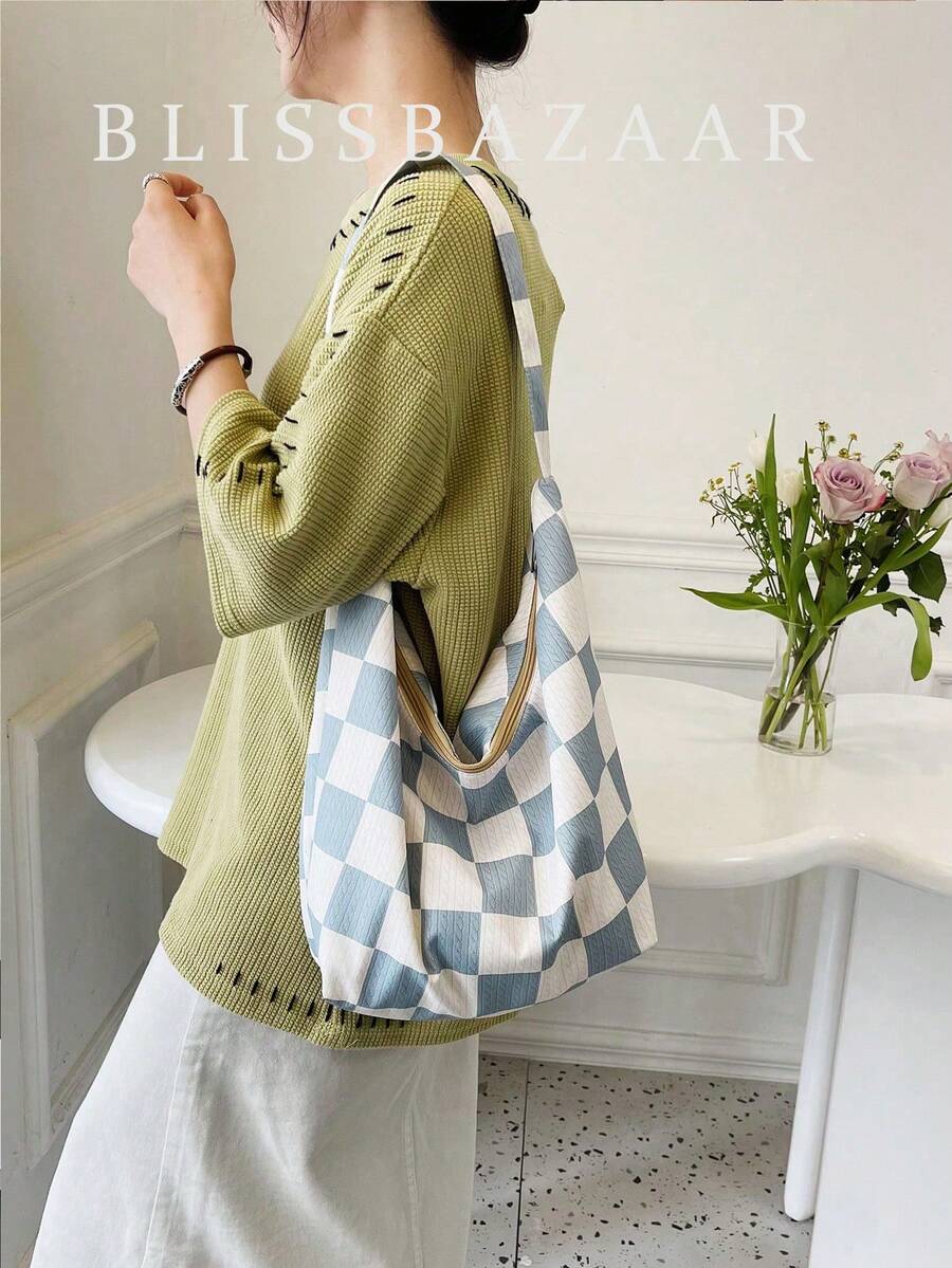 Casual Minimalist Corduroy Shoulder Bag, Contrast Color Fashion Casual Crossbody Bag For Commuting - Multicolor - View 1