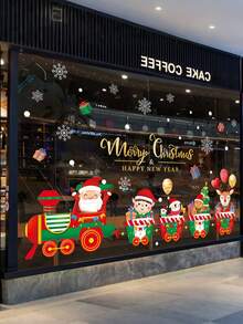 1 pieza Pegatinas navideñas para ventanas, Papá Noel, reno, hombre de jengibre, duende, tren navideño, copos de nieve pegatinas navideñas removibles para oficina, escuela, ventanas del hogar, decoración de vidrio - Multicolor - Ver 4
