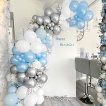 60 个蓝白色气球，10 英寸哑光蓝白银金属乳胶气球，带 1 条丝带和五彩纸屑气球，适合男孩、男士生日、婴儿洗礼、婚礼、订婚派对装饰 - 彩色 - 查看 3