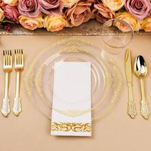 Zerulis 175 Pcs Plastic Plates, Clear And Gold Plates, Elegant Dinnerware Set For 25 Guests Include 25 Dinner Plates 10 Inch , 25 Dessert Plates 7 Inch, 75 Plastic Silverware, 25 Cups, 25 Napkins, Elegant Tableware Set For Wedding ,Party, Thanksgiving - 透明金 - 查看 7
