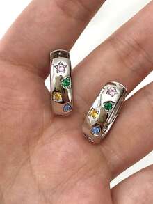 Set di 4 orecchini a perno in lega di rame di stile retrò francese minimalista, con zirconia cubica colorata e perle finte a forma di stella, design di lusso alla moda, adatto per uso quotidiano e per occasioni festive delle donne