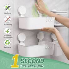 Estantes de Regadera con Ventosa, Organizadores para Regadera con Ganchos sin Taladros, Colgante para Pared Accesorios Juego de 5 para Bao con Soportes para Cepillo, Jaboneras, Almacenamiento - 5 Piezas - Ver 3